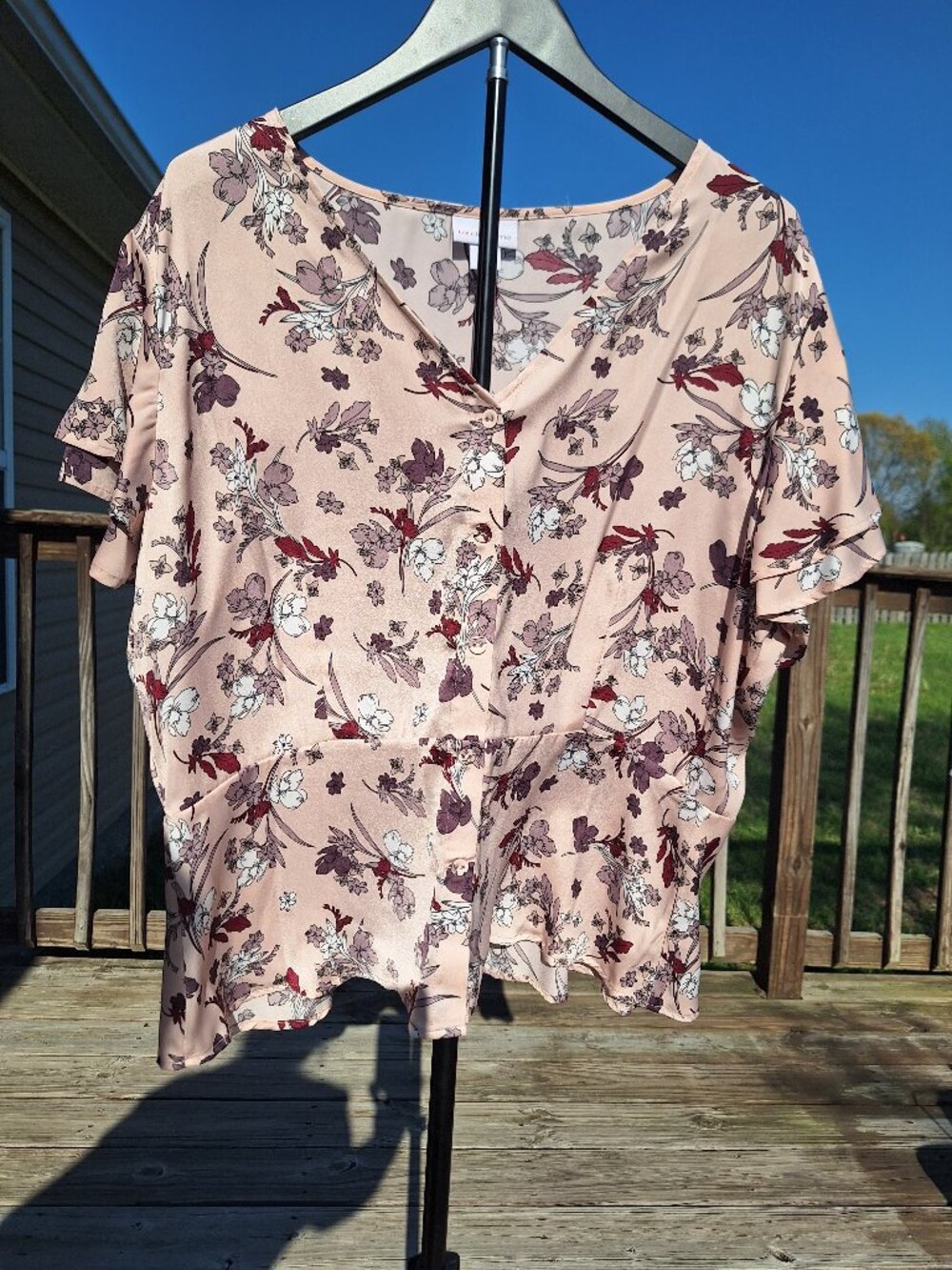Liz Claiborne Satin Rose Pink Floral Blouse Sz XL